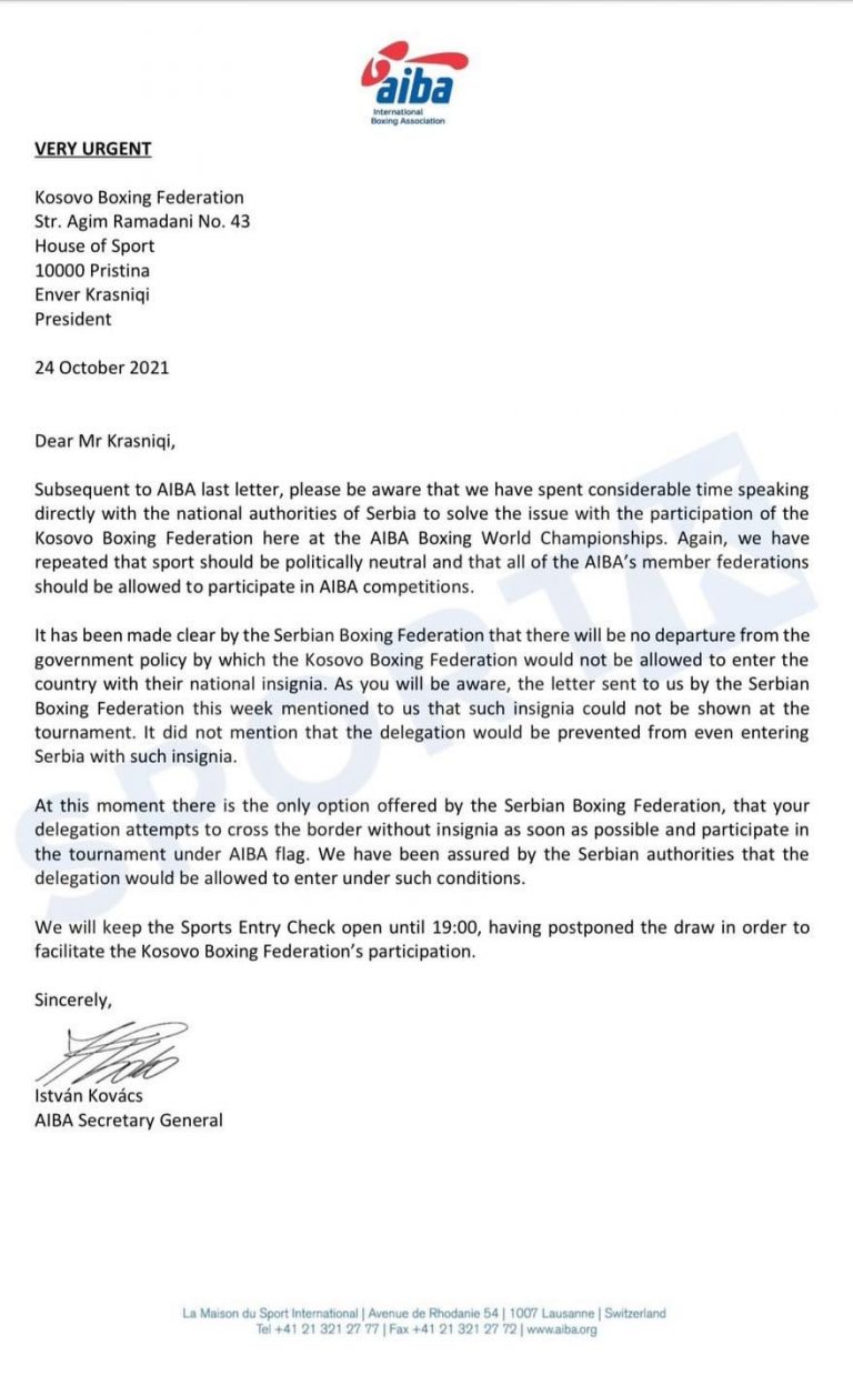 SKANDAL I AIBA-s: KËRKON KOSOVA T’I HEQË SIMBOLET