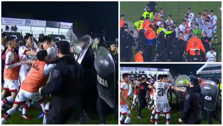Për një karton të kuq, rrahje masive në mes të lojtarëve dhe policisë (VIDEO)