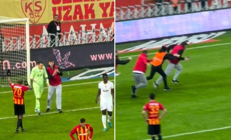 Tifozi futet në fushë për të bërë foto me yjet e Galatasarayt, e ndjek në fushë një ultras i Kayserisporit