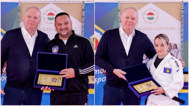 Nderohen me “Pllakën e Parisit”, trajneri Driton Kuka dhe xhudistja Distria Krasniqi