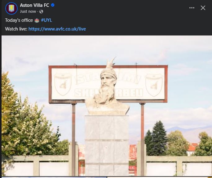 Aston Villa vendos në postim fotografinë e heroi kombëtar  Skëndërbeut